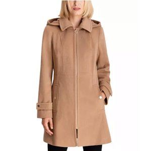 Hooded Trench Coat with Gold Accents